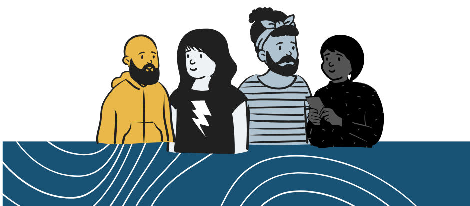 An illustration of four people talking.